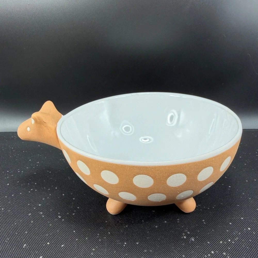 Crate & Barrel Aveza Guacamole Bowl Terracotta Polka Dot Animal Footed Dish Bowl